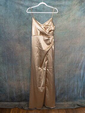Birdie Gray Metallic Champagne Gold Cinched Side Maxi Formal Gown/Dress - Small